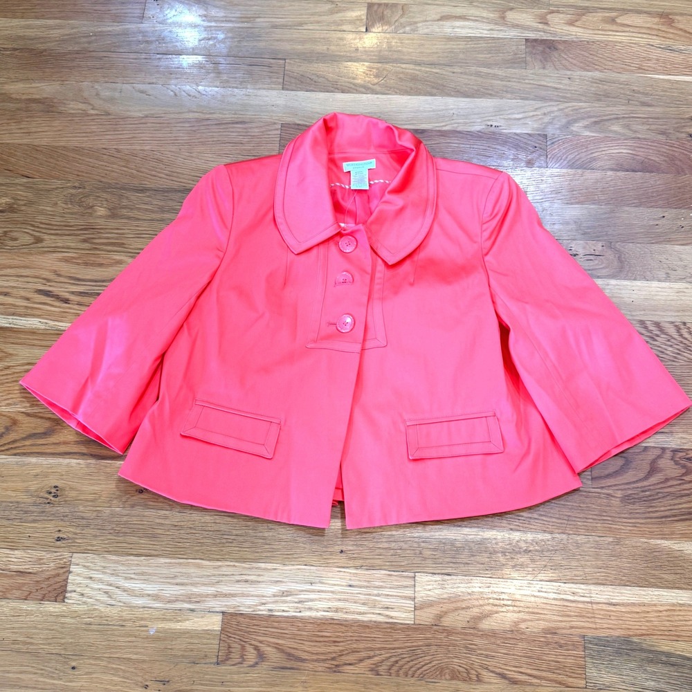 Worthington Stretch Coral Pink Cropped Blazer 3/4 Sleeve Peter Pan Collar Medium